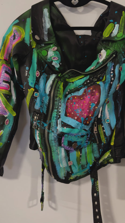 Peace & Love off the shoulder Leather Jacket 1:1